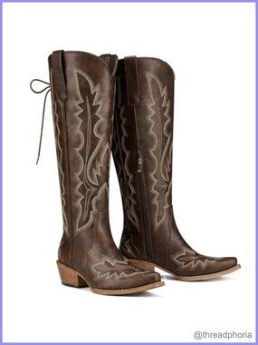 Women's Wide Calf Lace Up Knee High Western Cowboy Boots Snip Toe